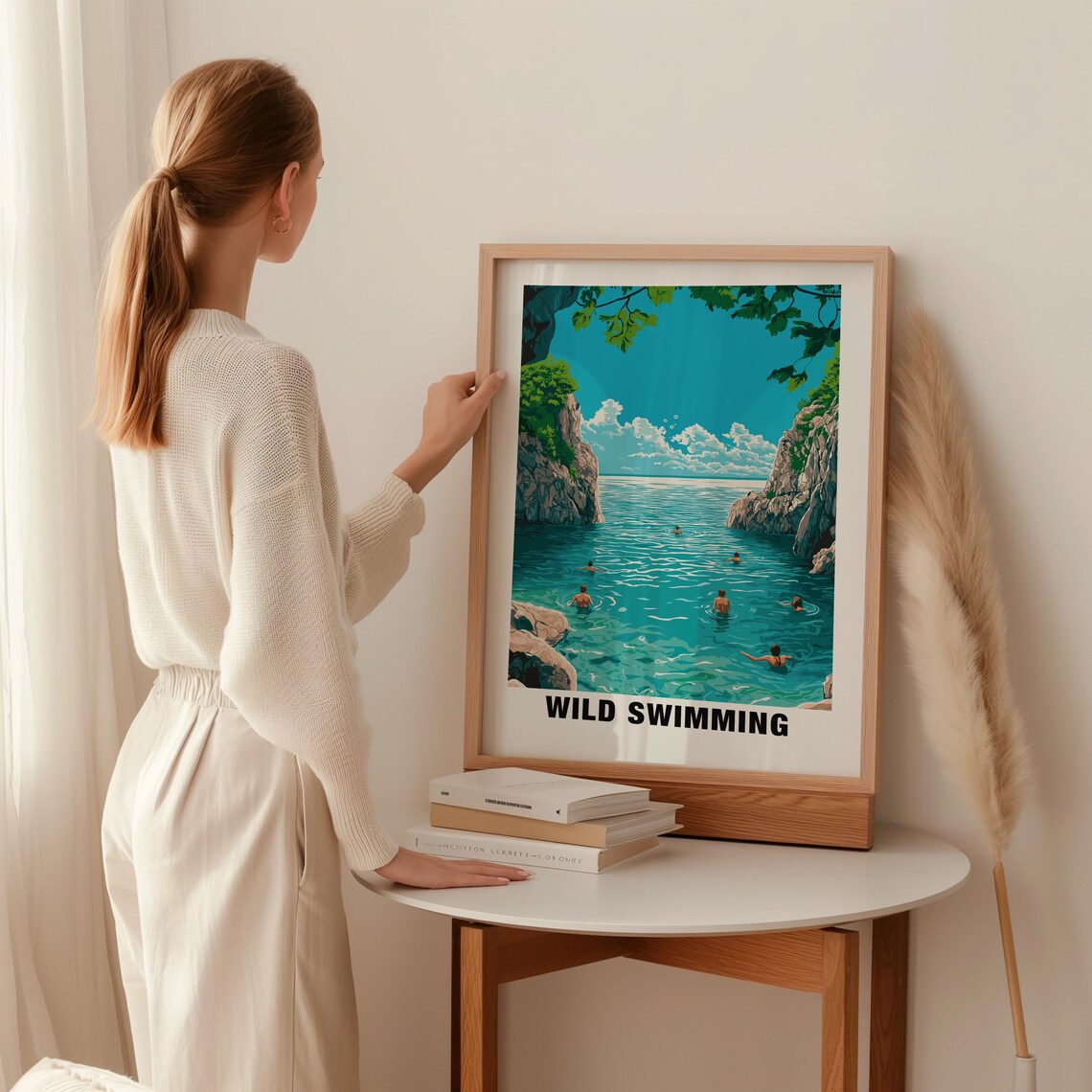 Wild Swimming Rocky Sea Cove Turquoise Summer Water Sport Poster - Image 2