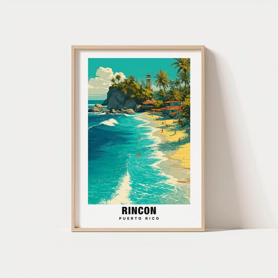 Rincn Print Puerto Rico Poster Travel Art Coastal Scene Beach Views Surf Escape Ocean Charm Scenic Landscape Island