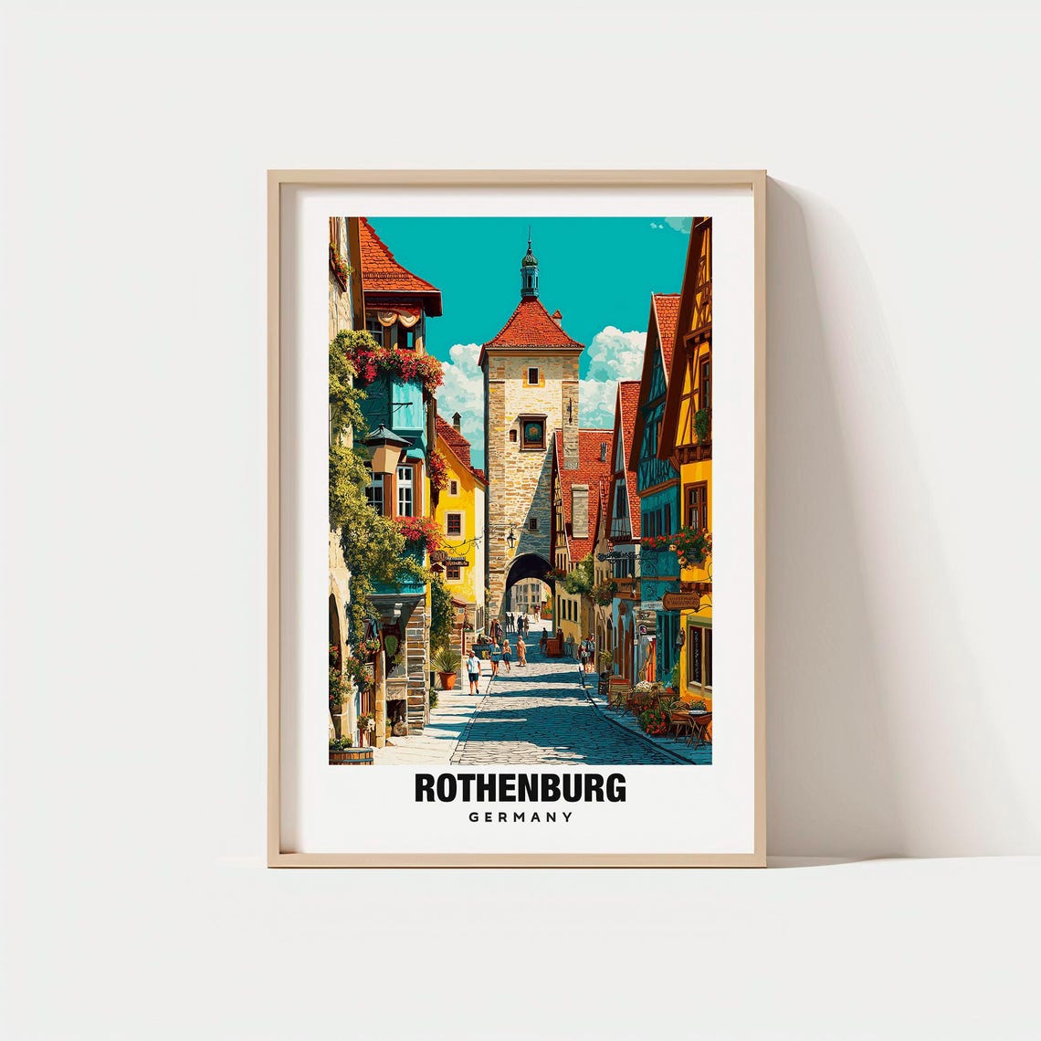 Rothenburg Germany Medieval Gate Tower Cobblestone Street Poster