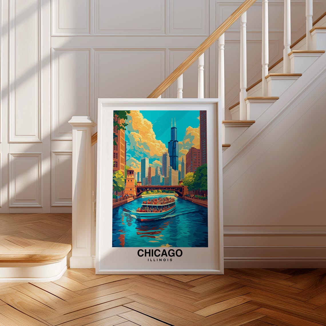 Chicago Usa Travel Print Wall Art Illinois Usa City Print Illinois Usa Travel Gift Illinois America Poster