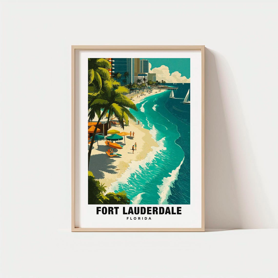 Sunny Fort Lauderdale Florida Beach Palms Coastline Scene Poster