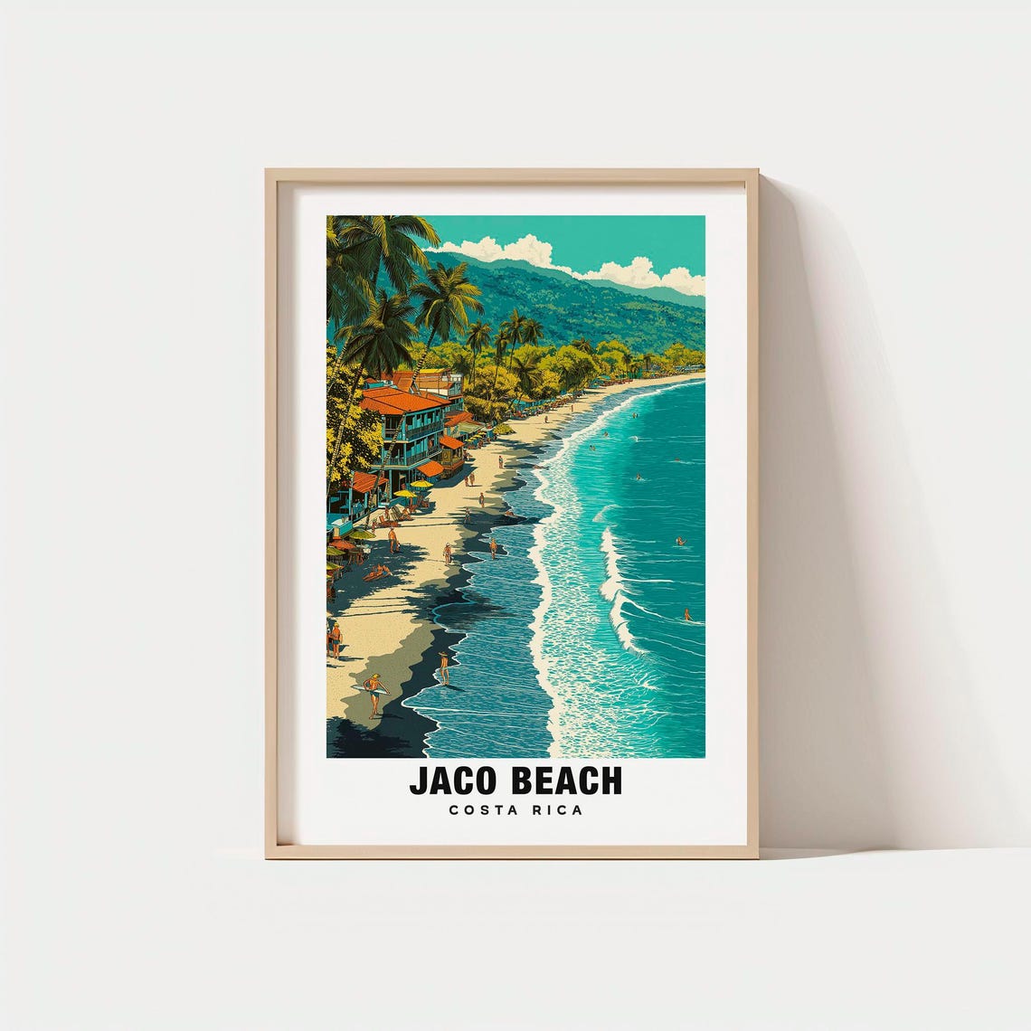 Jaco Beach Costa Rica Surf Waves Beachfront Retro Travel Poster
