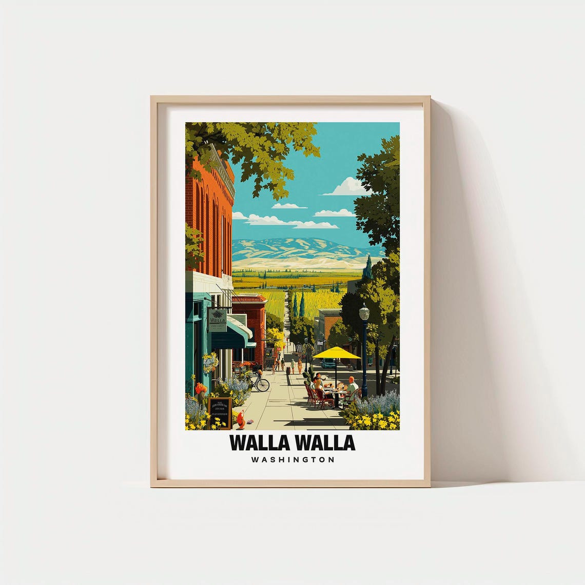 Walla Walla Washington Vineyard Town Street and Brick Cafes Poster