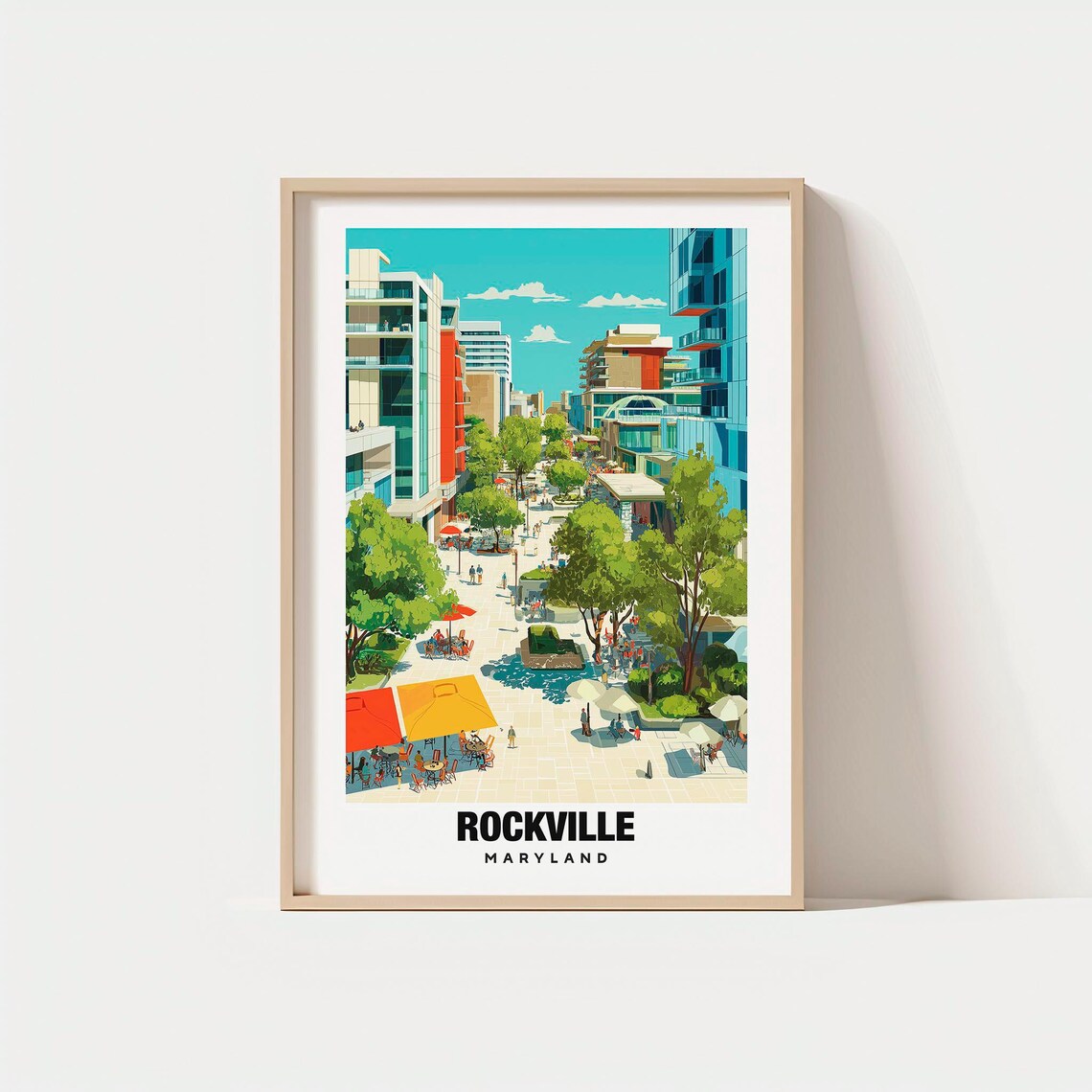 Rockville Maryland Town Center Plaza Cafe Scene Travel Poster