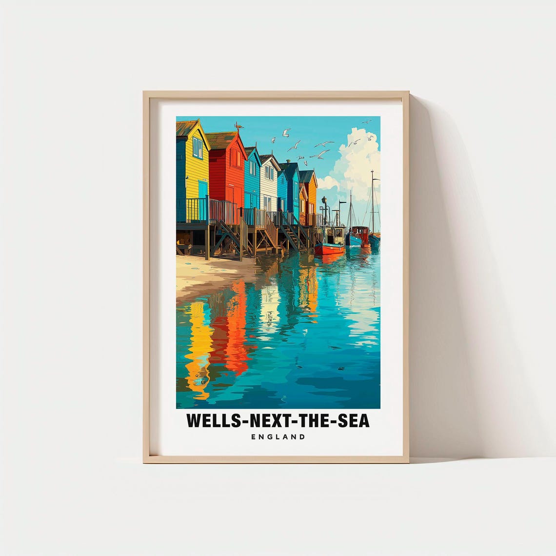 Wells Next the Sea England Beach Huts Harbor Reflections Poster