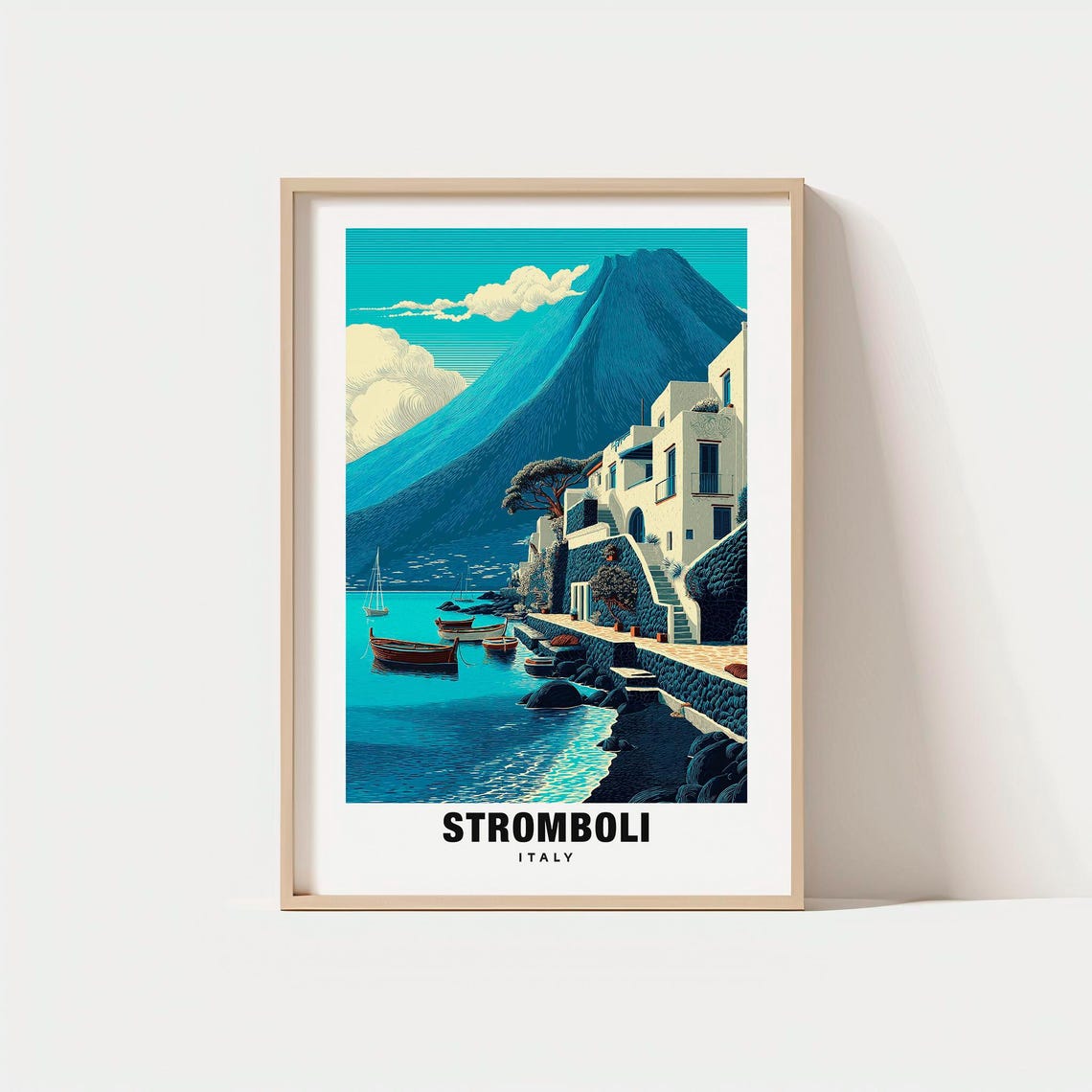 Stromboli Italy Volcanic Island Seaside Village Boats Poster