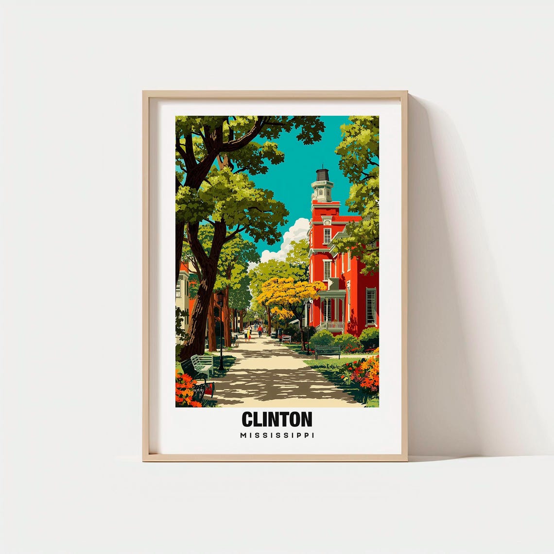 Clinton Mississippi Shaded College Avenue Oak Trees Campus Poster
