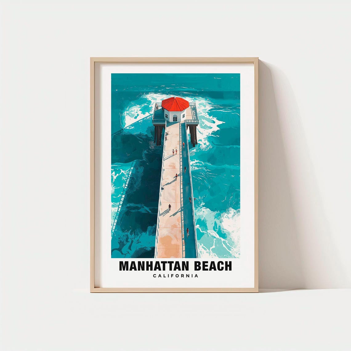 Manhattan Beach Aerial Pier Pavilion California Travel Poster