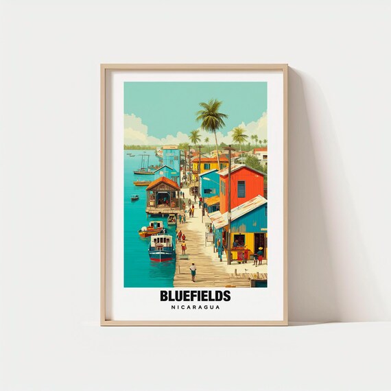 Bluefields Print Nicaragua Poster Views Art Coastal Charm Harbor Scene Cultural Beauty Travel