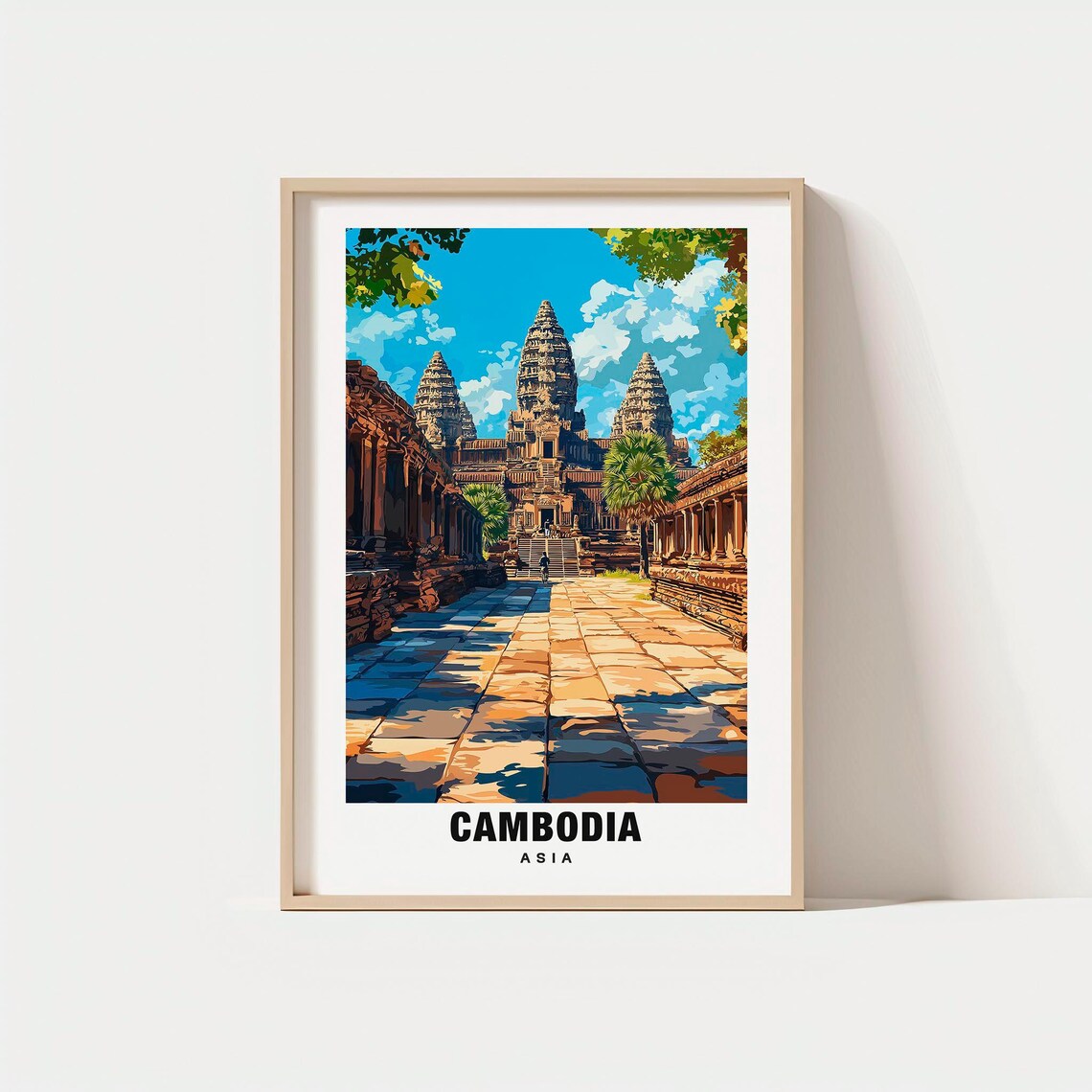Cambodia Angkor Wat Temple Causeway Ancient Towers Travel Poster