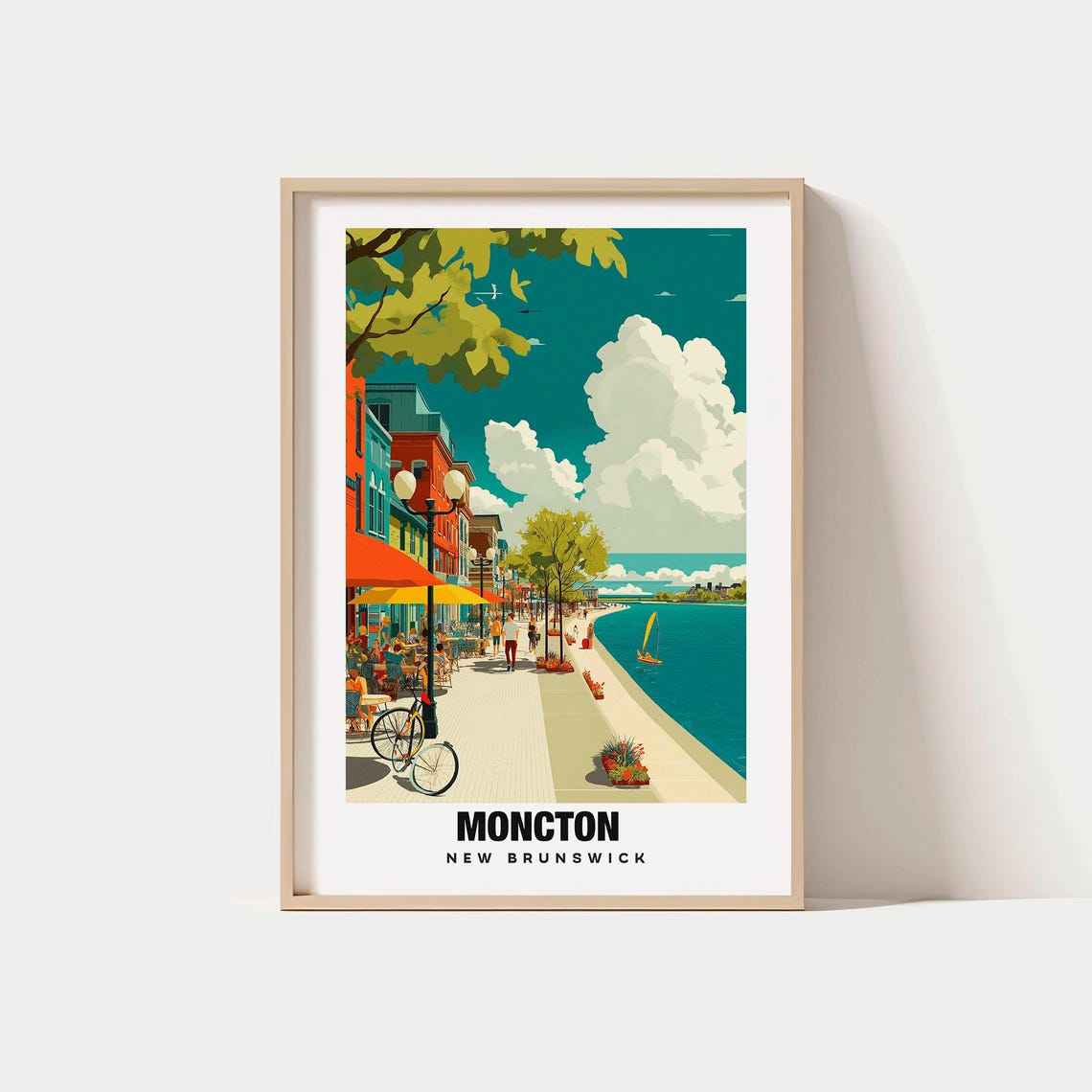Moncton New Brunswick Sunny Riverfront Boardwalk Scene Poster