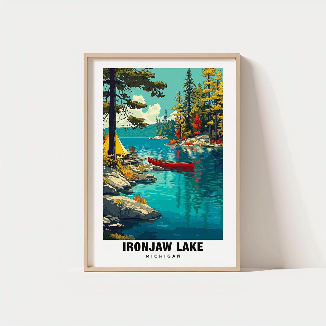 Ironjaw Lake Print Michigan Poster Travel Art Scene Nature Escape Scenic Waters Quiet Retreat Outdoor Decor Wilderness Wallart