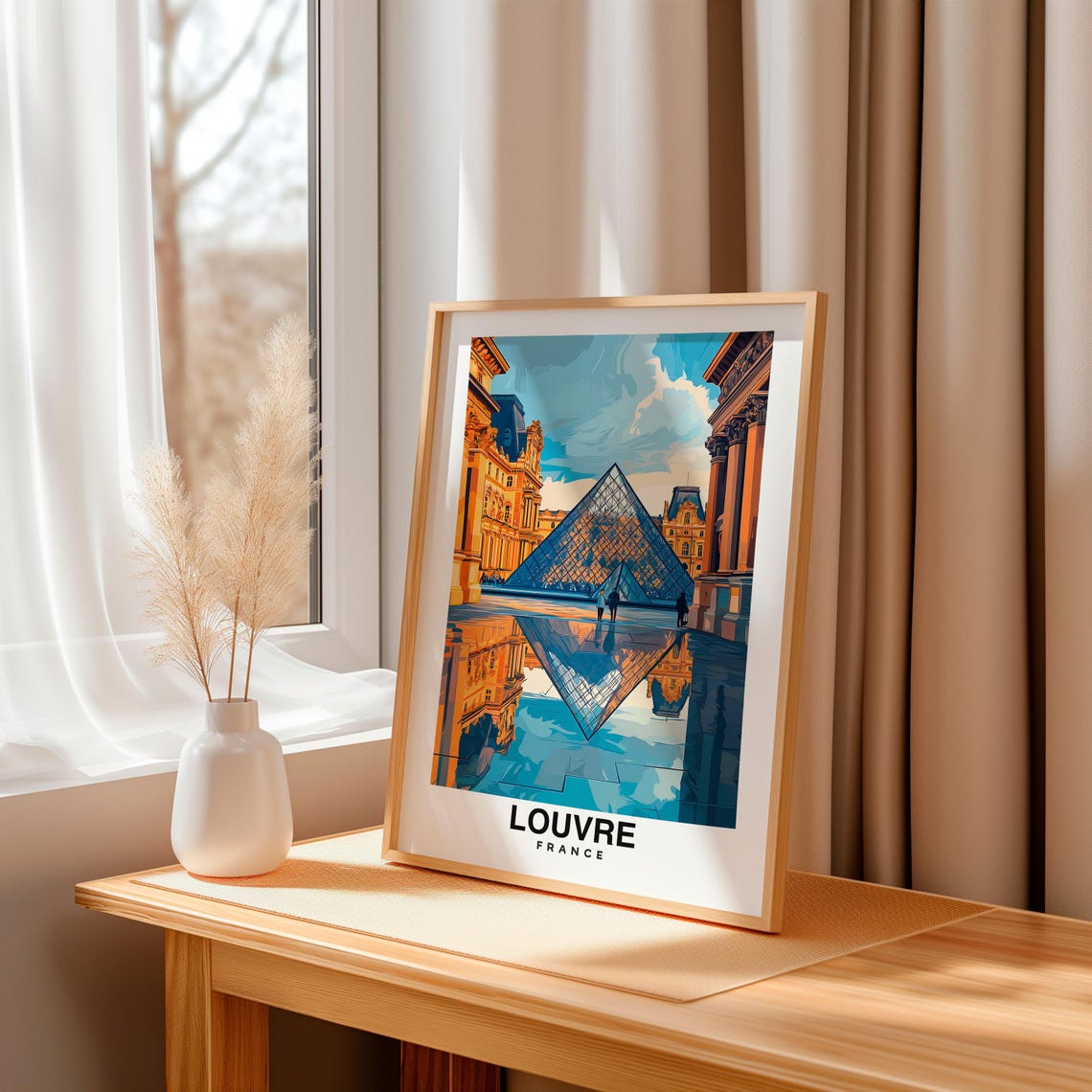 Louvre Print France Poster Travel Wall Art Scenic View Glass Pyramid Historic Landmark Paris Icon Museum Decor Travel Poster - Image 3