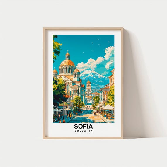 Sofia Print Bulgaria Poster Travel Wall Art Scenic View Alexander Nevsky Cathedral Vitosha Mountain Historic Landmark Balkan Charm