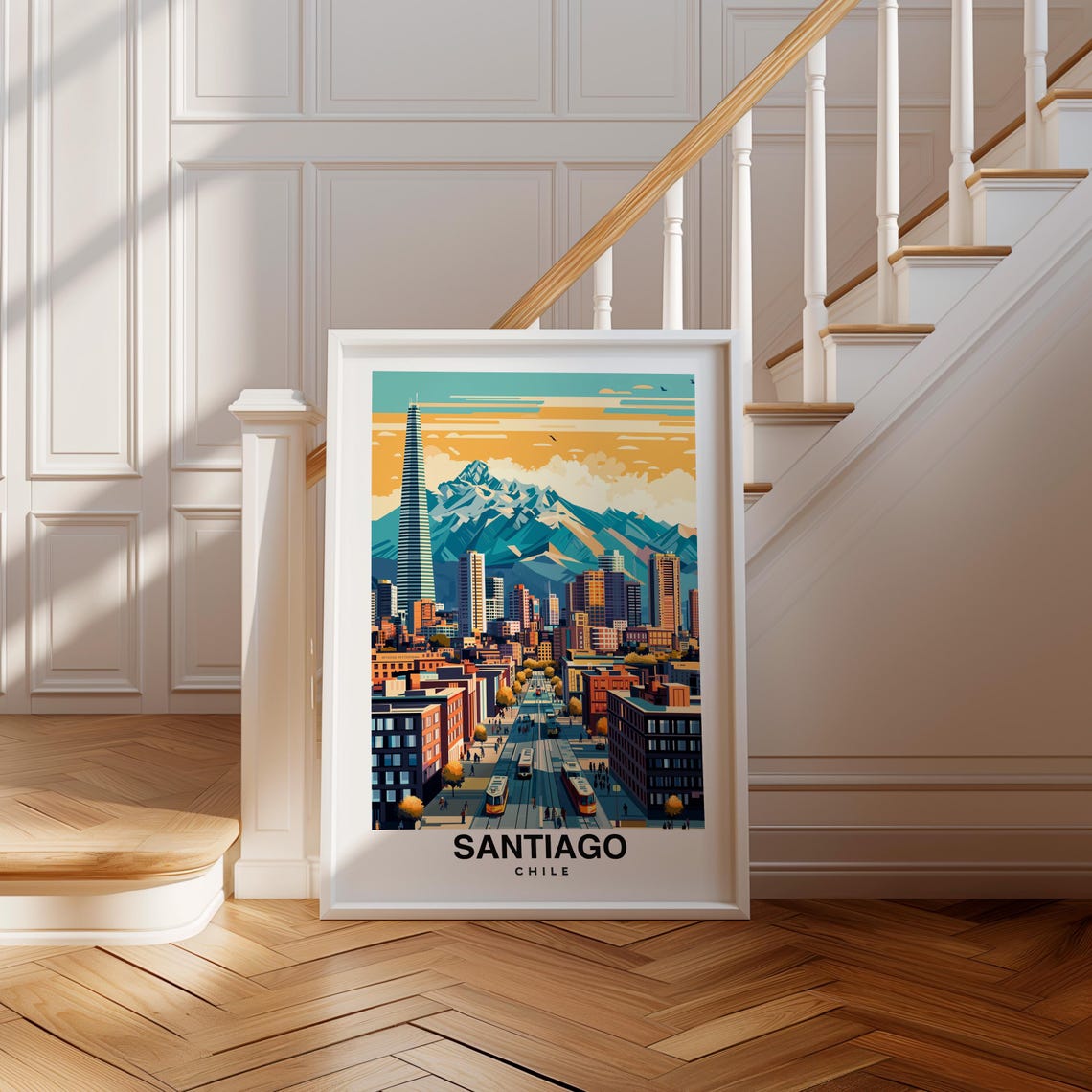Santiago Print Chile Poster Travel Wall Art Cityscape Print South America Poster Urban Art Scenic Decor Mountain View Travel Poster