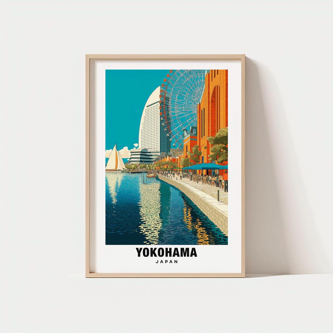 Yokohama Japan Waterfront Ferris Wheel Sail Tower Travel Poster