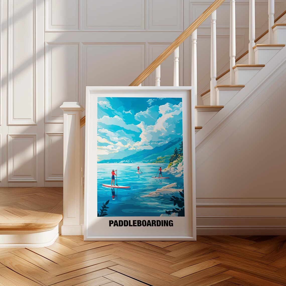 Paddleboarding Calm Lake Mountain View Adventure Sport Poster
