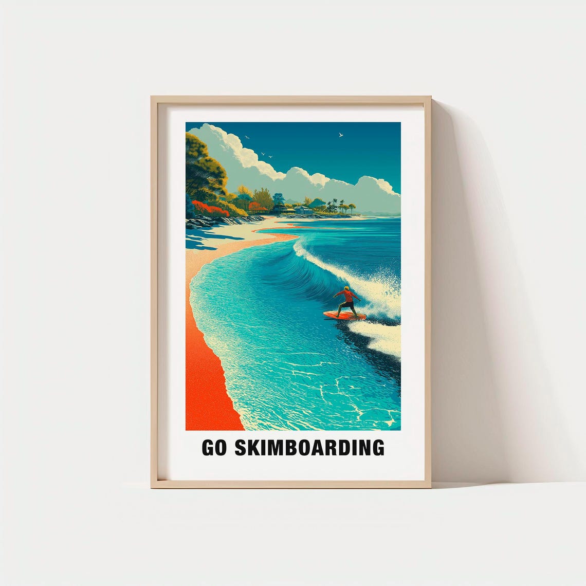Go Skimboarding Tropical Beach Wave Rider Retro Adventure Poster