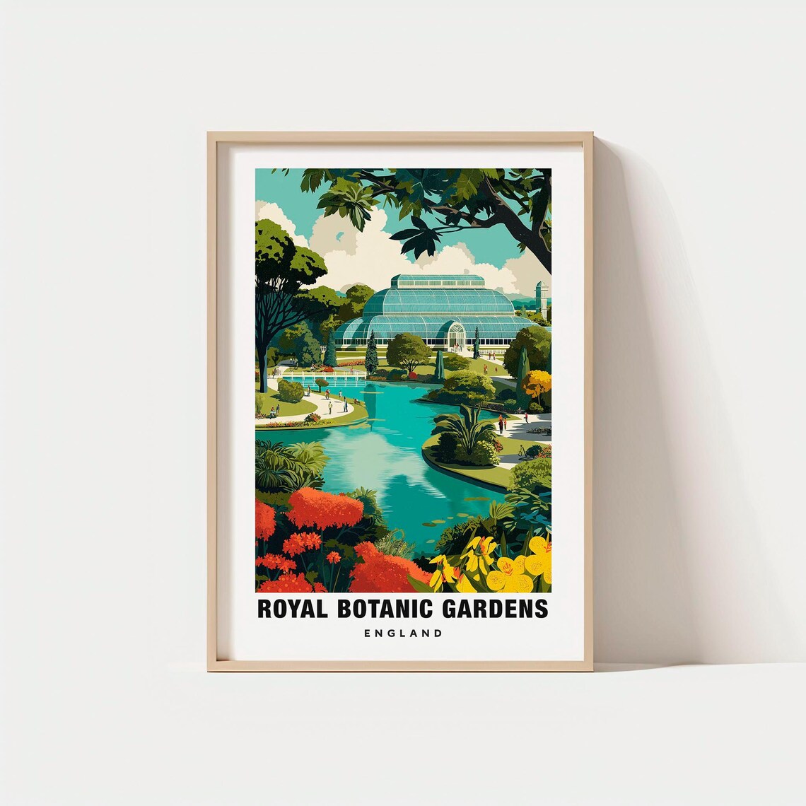 Royal Botanic Gardens Kew Palm House Lake Flower Gardens Travel Poster