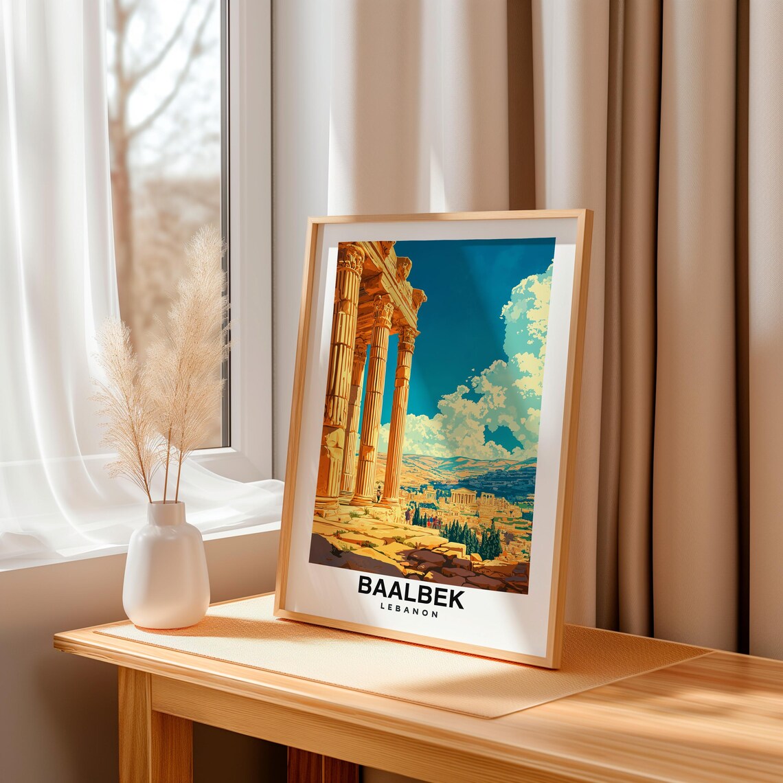 Baalbek Print Travel Poster Lebanese Art Roman Ruins Ancient Temple Scenic Views Historic Landmark Cultural Heritage Mountain Charm - Image 3