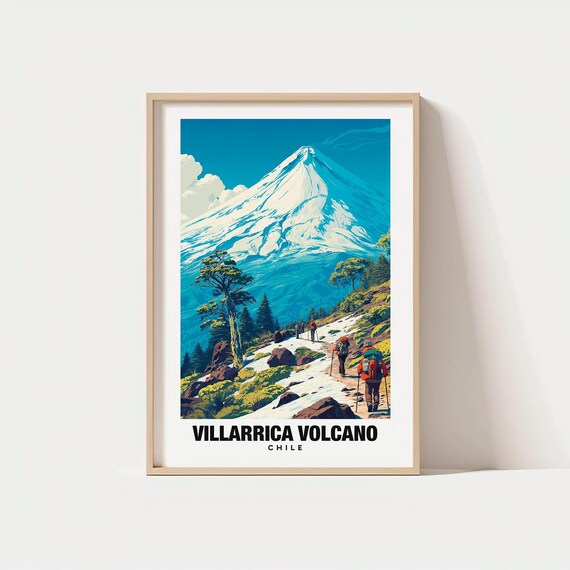 Villarrica Volcano Travel Print Wall Art Pucn Chile City Gift Poster