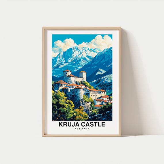 Kruja Castle Print Travel Poster Albanian Art Historic Landmark Scenic Views Cultural Heritage Medieval Architecture Mountain Charm