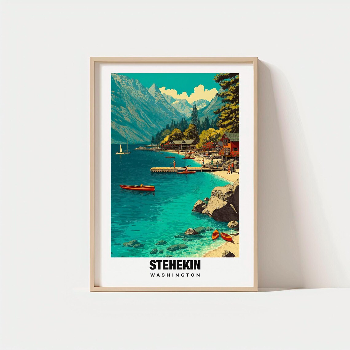 Stehekin Washington Remote Alpine Lake Village Red Canoes Poster