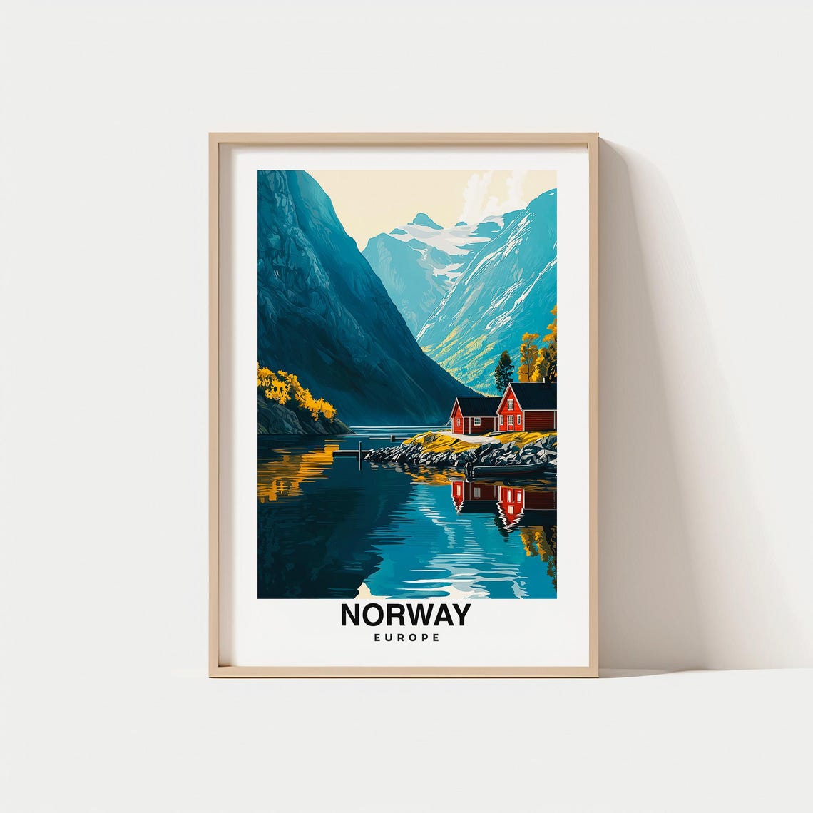 Norway Print Travel Poster Scandinavian Art Scenic Fjords Northern Lights Mountain Views Coastal Beauty Vibrant Culture Nature Print