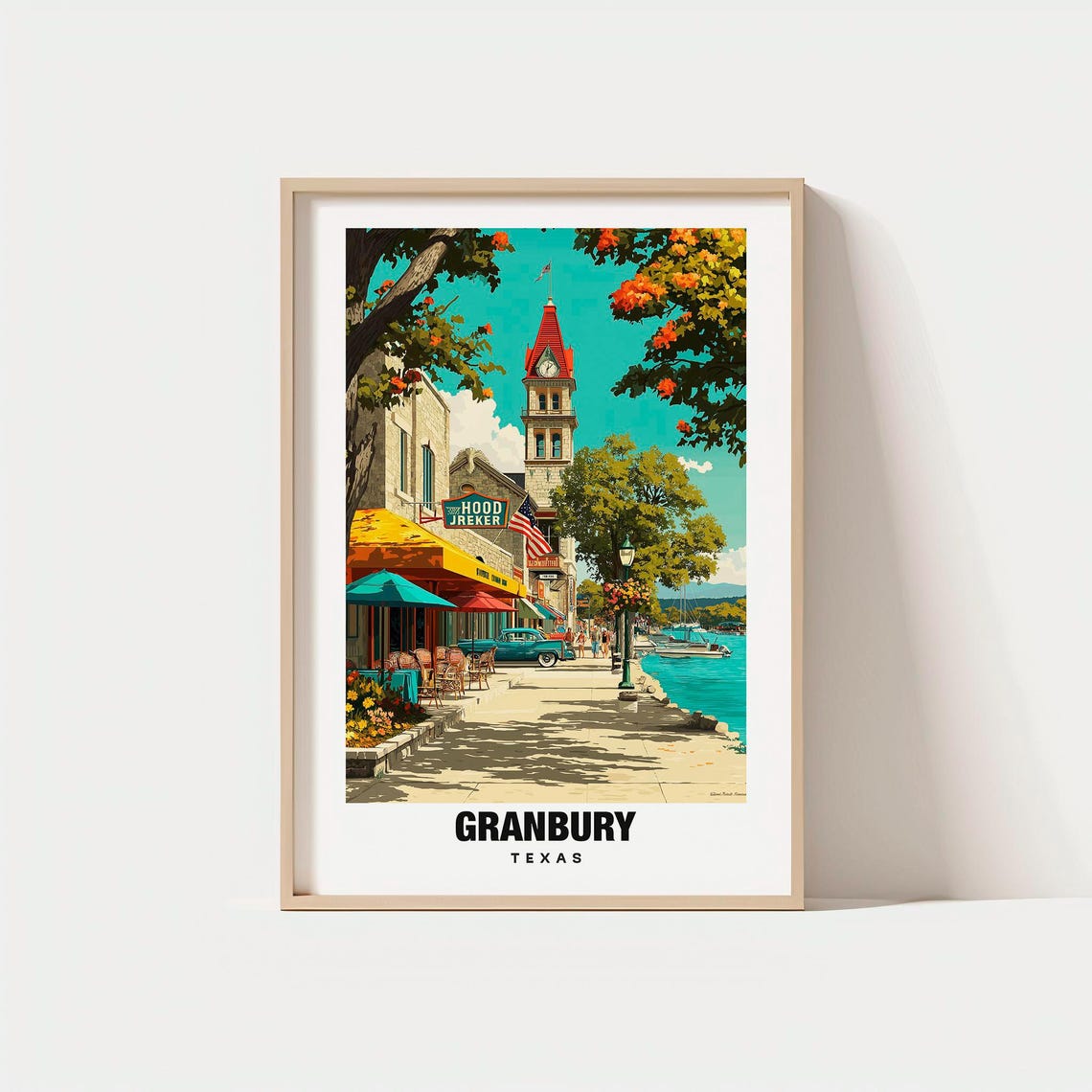 Granbury Texas Historic Town Square Clock Tower Lake View Poster