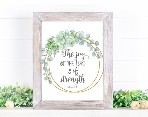 Joy Of The Lord Is My Strength Nehemiah 8 10 Scripture Eucalyptus Wreath Poster