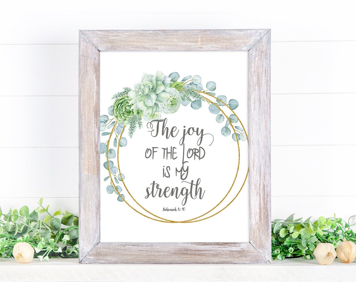 Joy Of The Lord Is My Strength Nehemiah 8 10 Scripture Eucalyptus Wreath Poster