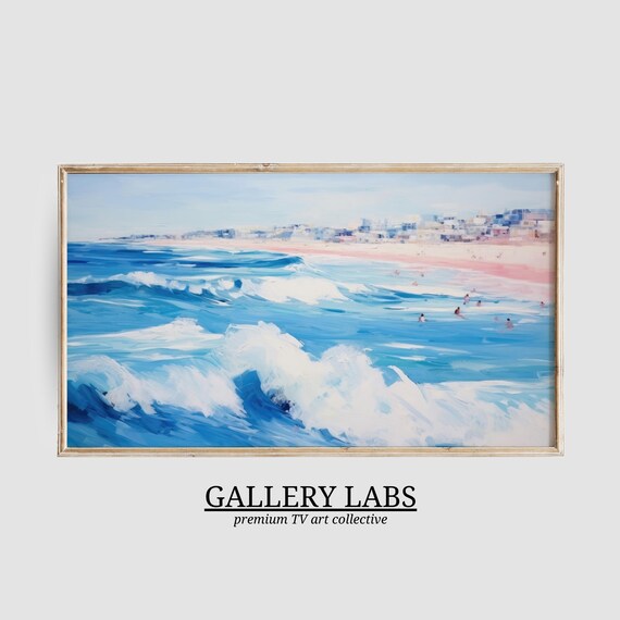 Pink Ocean Waves Beach Painting Blush Coastal Surf Wall Art Poster