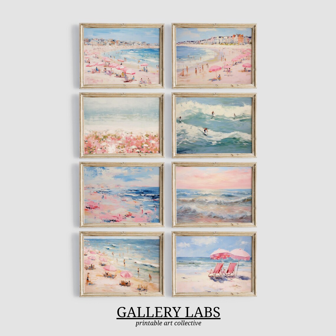 Pink Coastal Beach Scenes Set of 16 Vintage Seaside Gallery Wall Art - Image 4