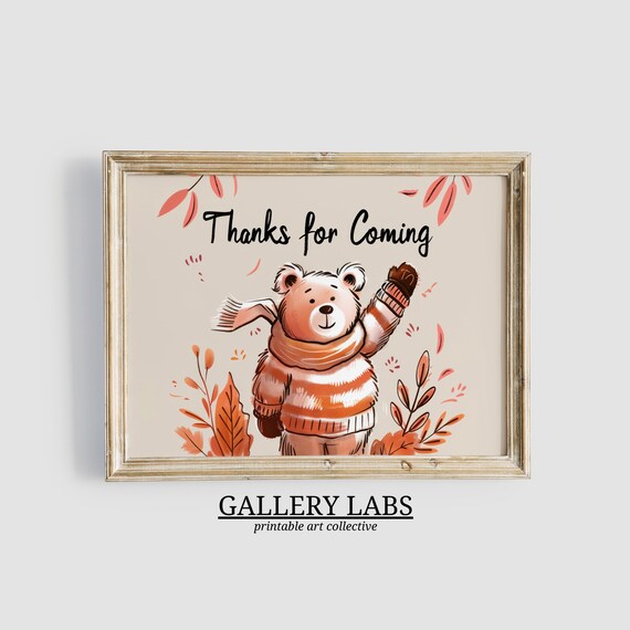 Cute Bear Thanks For Coming Quote Fall Autumn Sign Wall Art Print