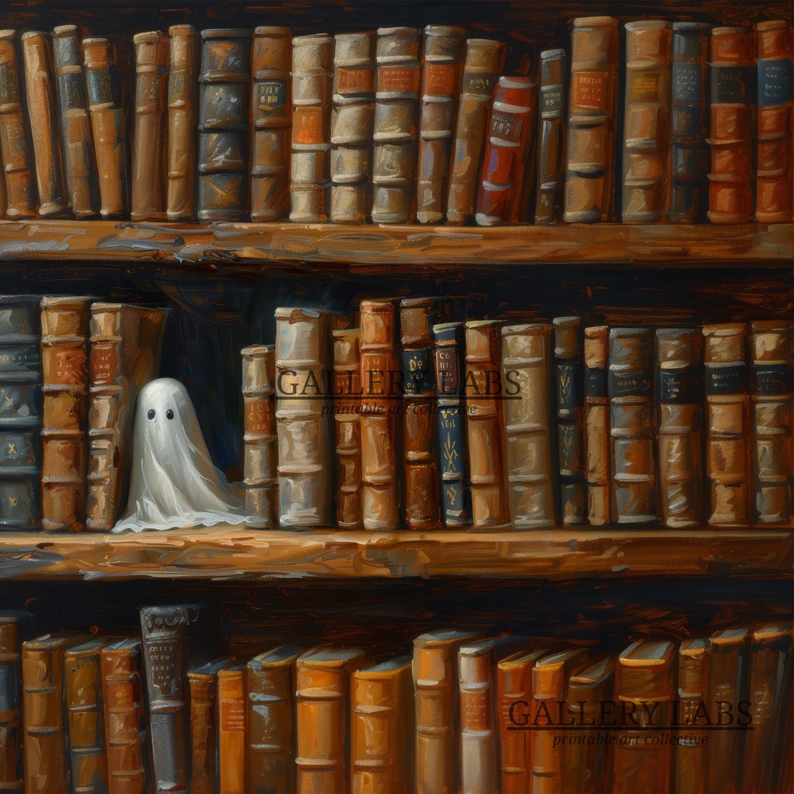 Library Ghost Dark Academia Bookshelf Spooky Halloween Wall Art - Image 4