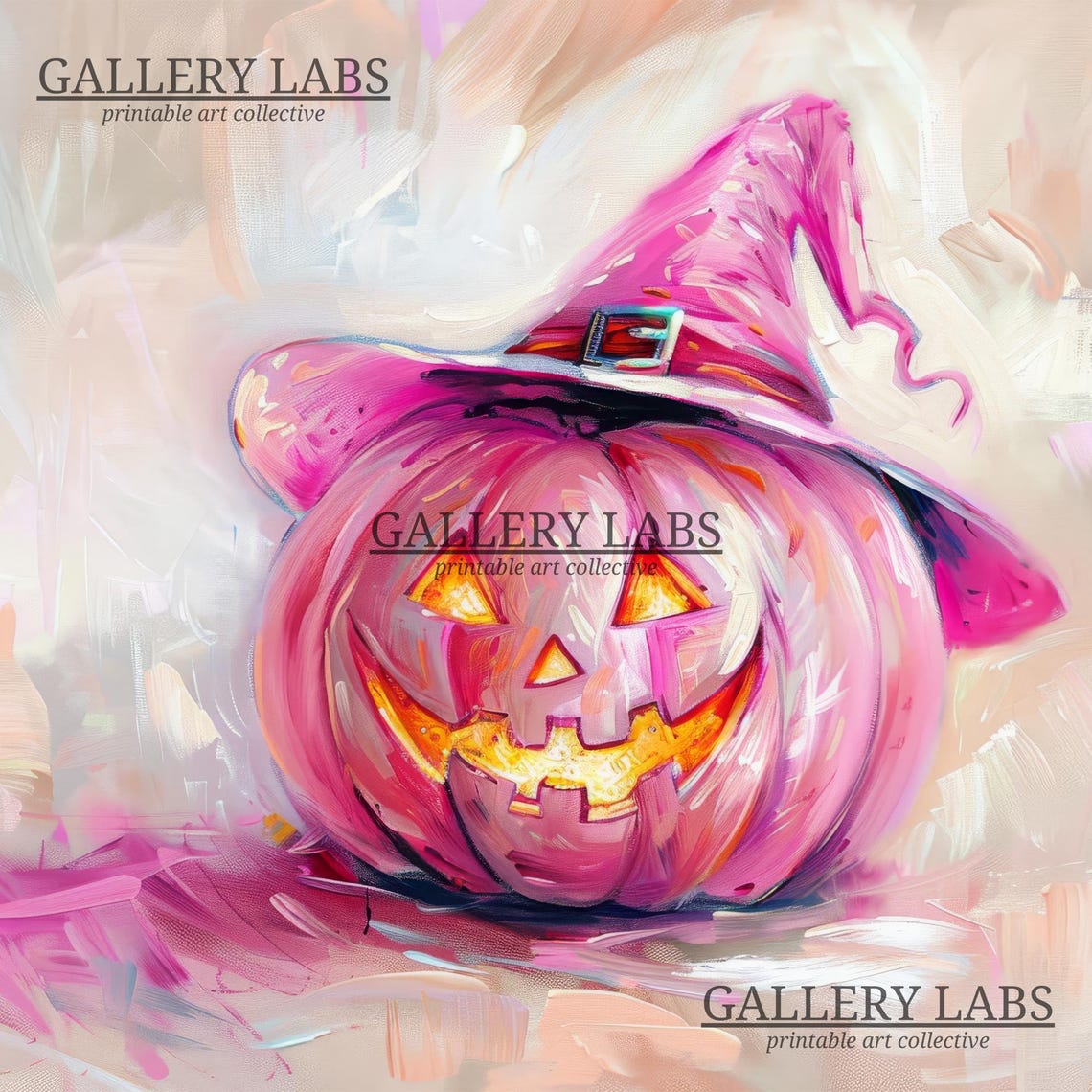 Pink Pumpkin Witch Hat Jack O Lantern Cute Halloween Painting Poster - Image 4