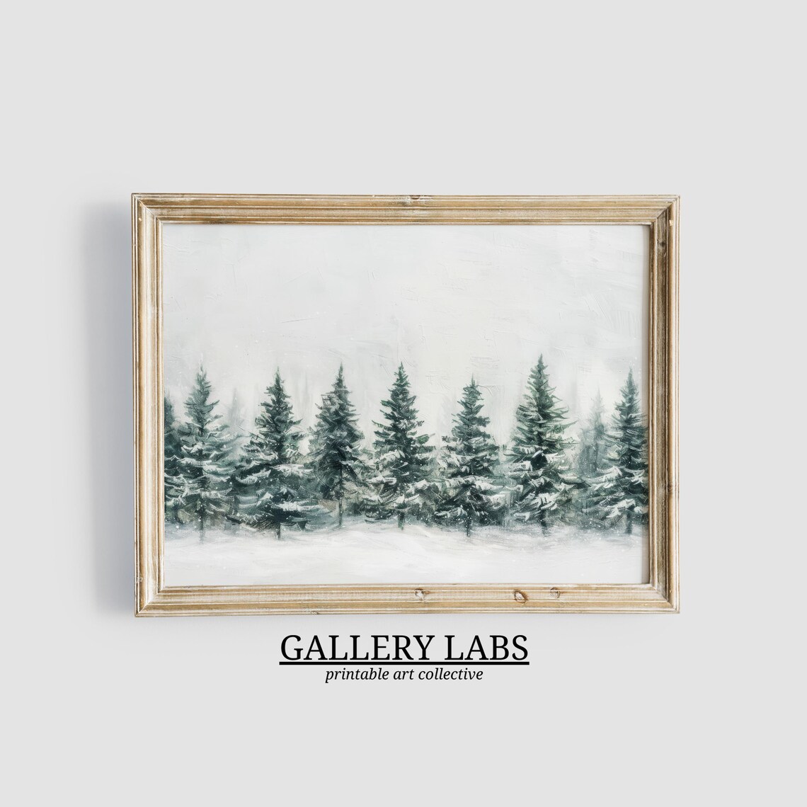 Misty Snowy Pine Forest Vintage Winter Farmhouse Travel Poster