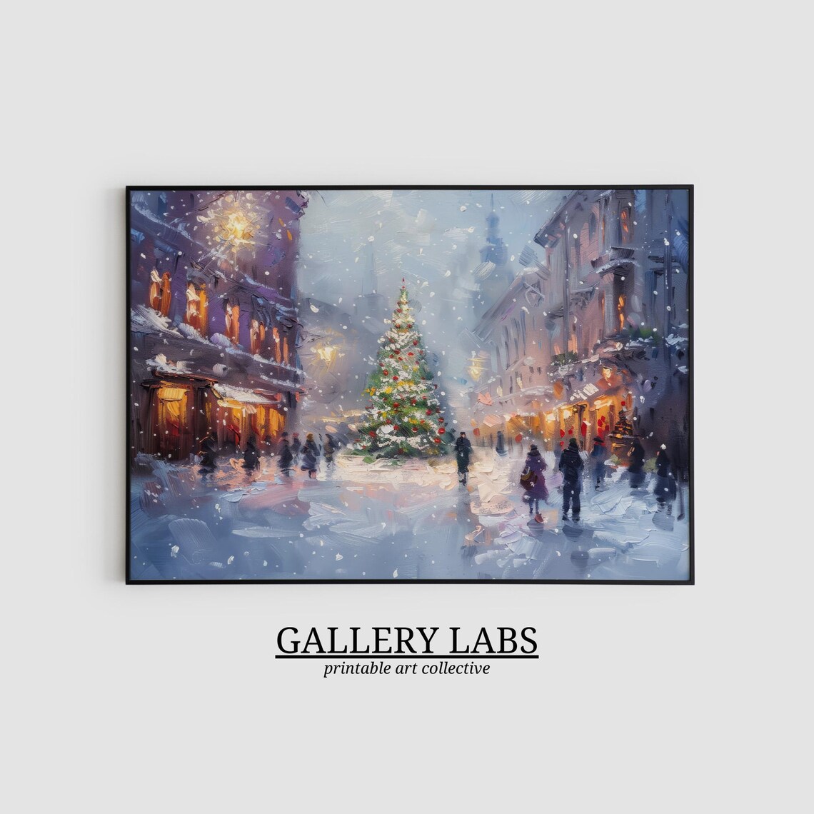Old Town Christmas Street Night Tree Warm Lights Crowd Travel Poster - Image 2