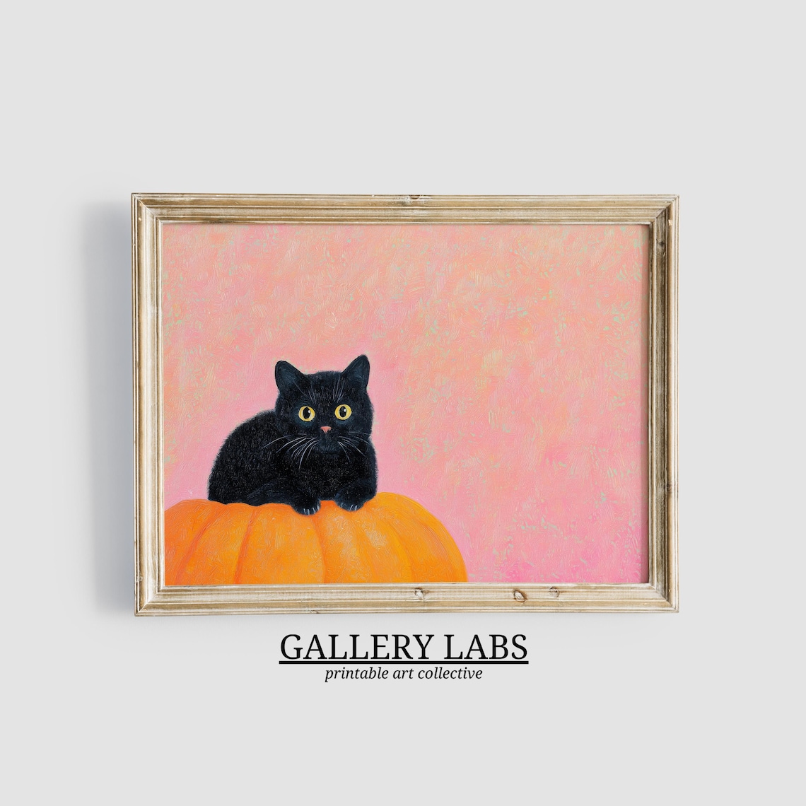 Cute Black Cat Halloween Pumpkin Wall Art Print