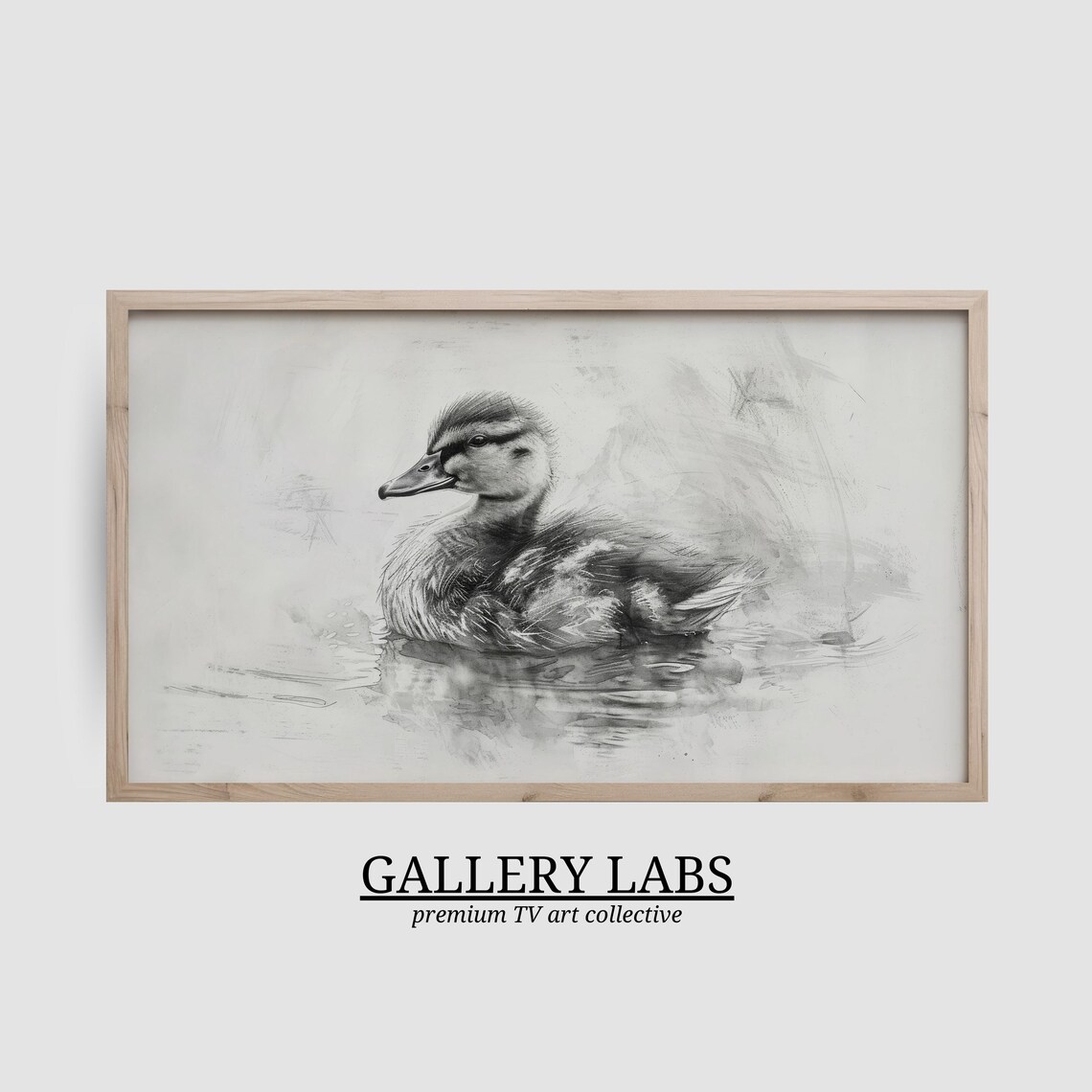 Vintage Duckling Pencil Sketch Monochrome Water Bird Drawing Wall Art Poster - Image 2