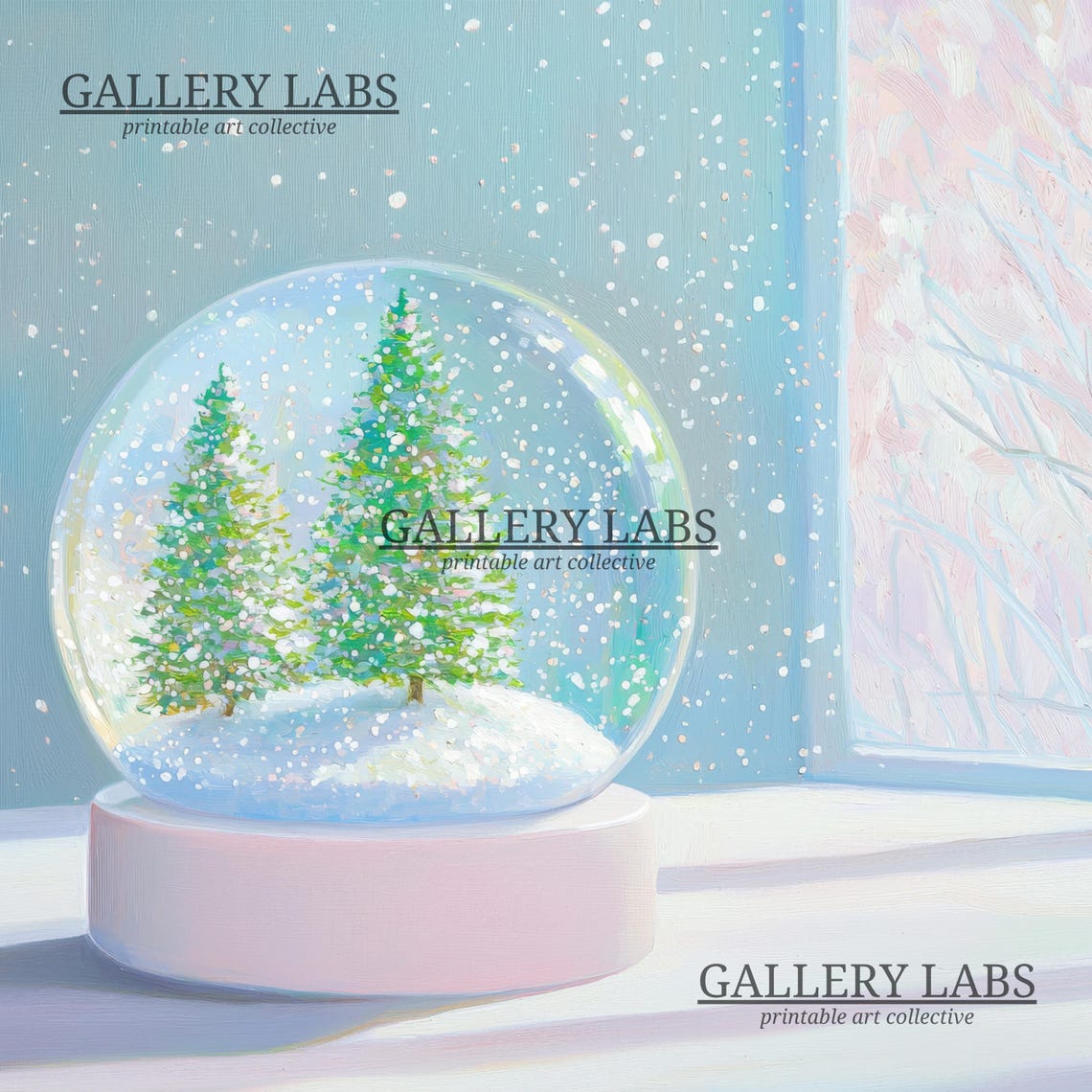 Snow Globe Christmas Trees Frosted Windowsill Winter Wall Art Print - Image 4