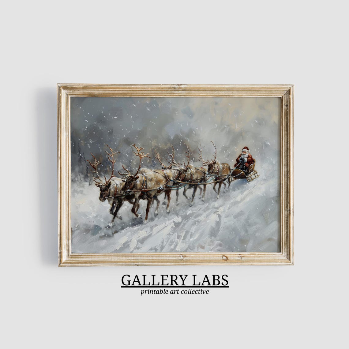 Santa Sleigh Reindeer Team Galloping Through Snowstorm Night Poster