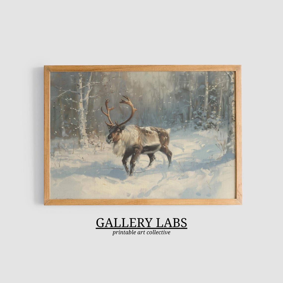 Majestic Reindeer Snowy Forest Winter Scene Nature Art Poster - Image 3