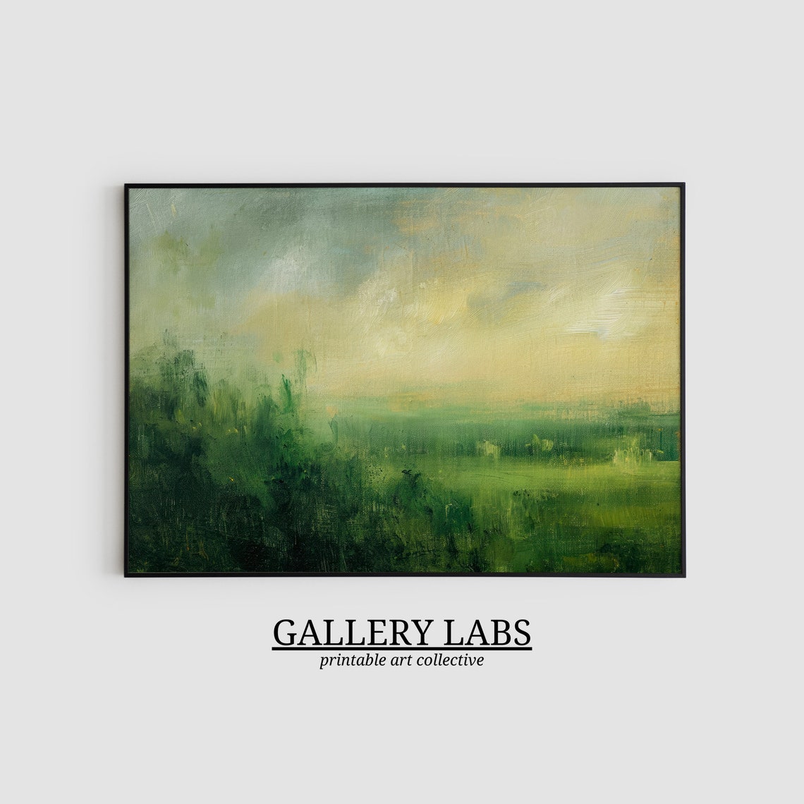 Abstract Misty Green Meadow Painting Soft Landscape Art Print - Image 2