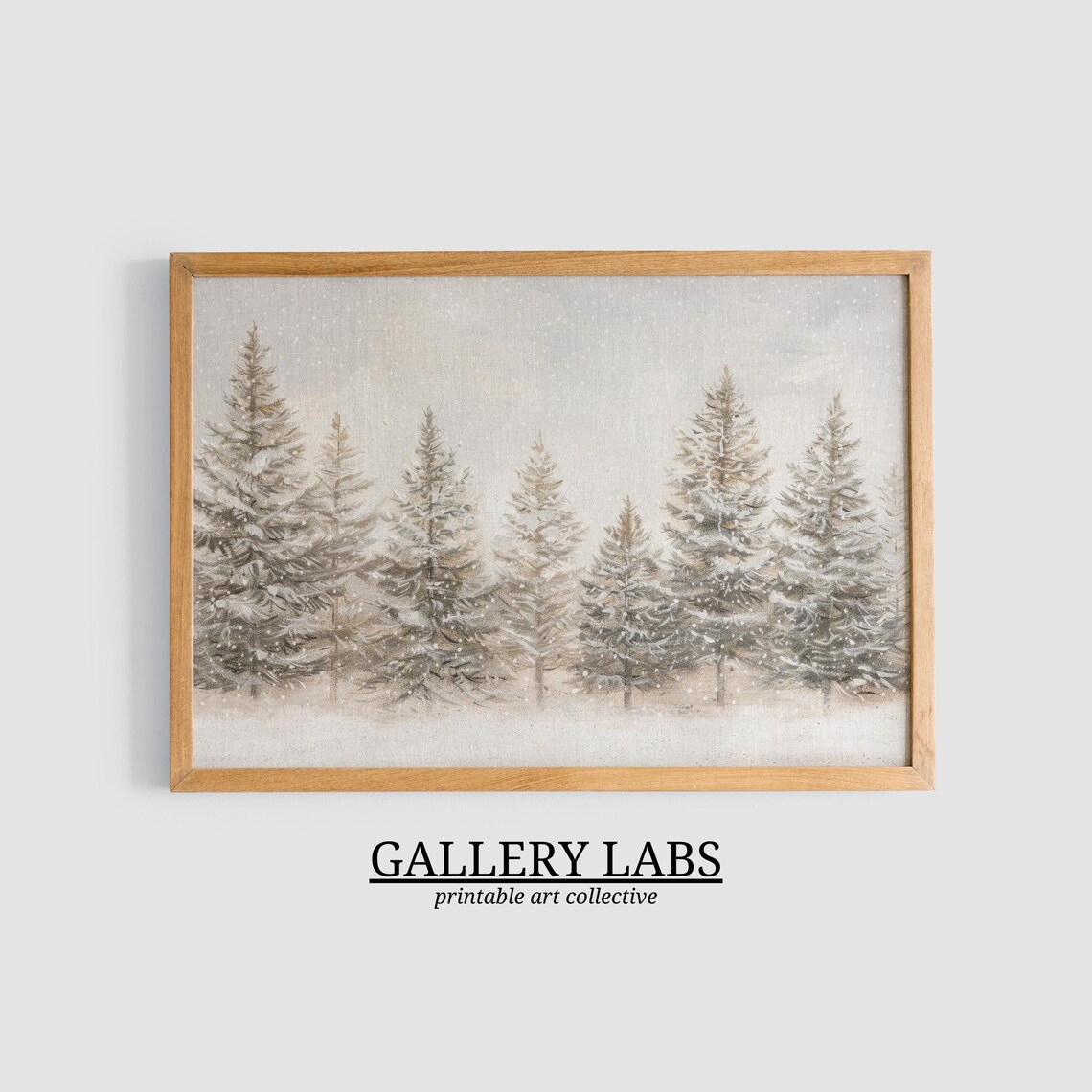 Vintage Snowy Pine Forest Trees Muted Winter Landscape Travel Poster - Image 3