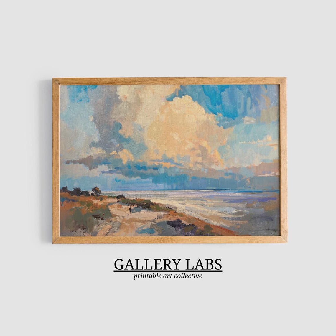 Sandy Beach Path to Calm Sea Cloudy Sky Coastal Wall Art Print - Image 3