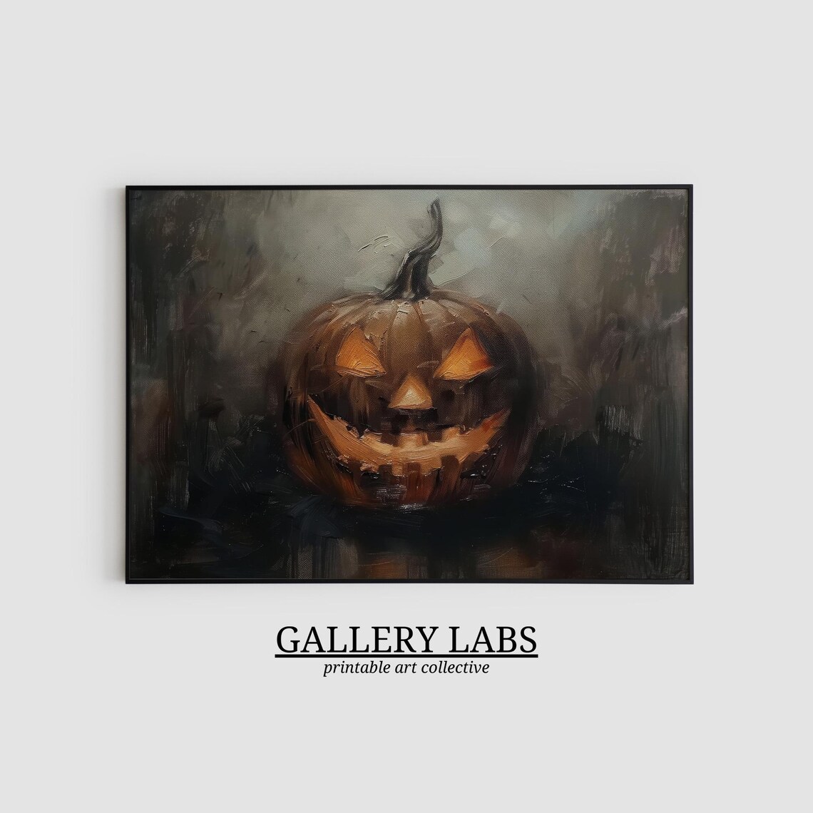 Jack O Lantern Glowing Pumpkin Night Painting Spooky Halloween Art Poster - Image 2