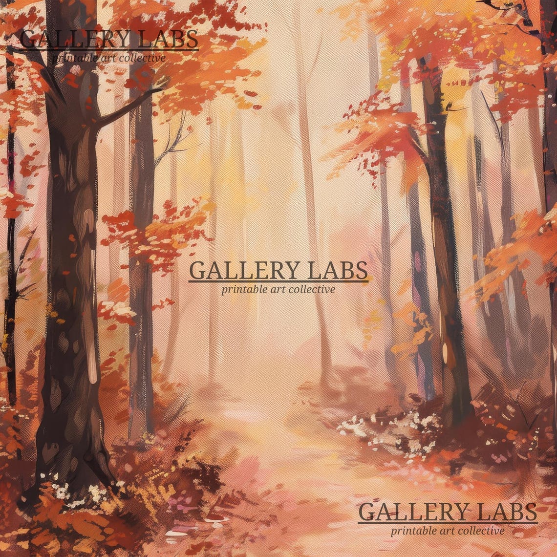 Misty Autumn Forest Path Fall Foliage Tall Trees Wall Art Print - Image 4