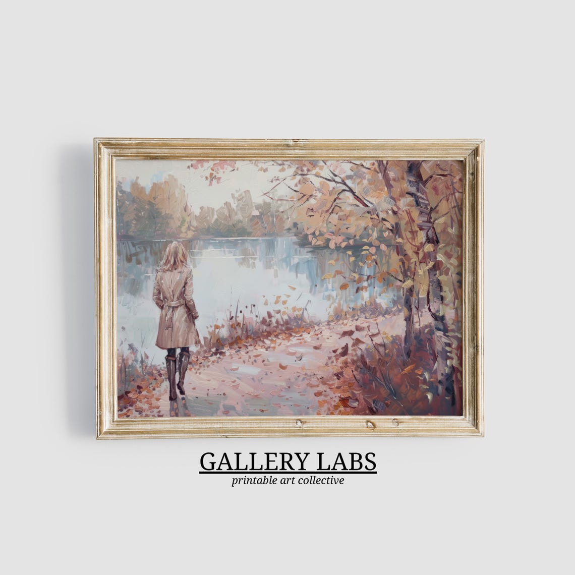 Pink Sky Lake Trees Tranquil Romantic Fall Waterscape Art Print