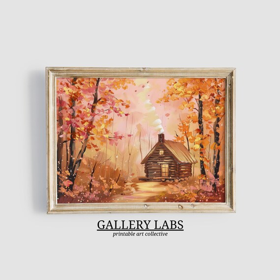 Autumn Cabin Golden Trees Cozy Rustic Fall Hideaway Art Print